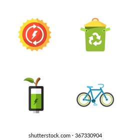 four flat eco icons