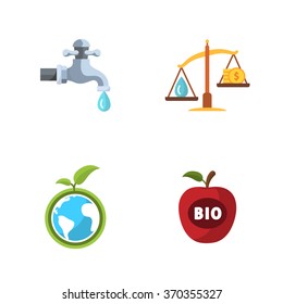 four flat eco icons