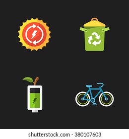 four flat eco icons