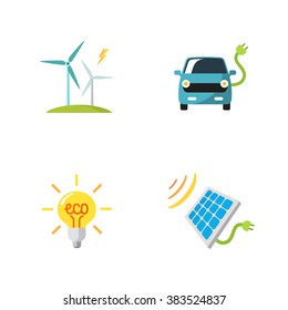 four flat eco icons