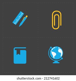 Four flat education icons set on Dark Background