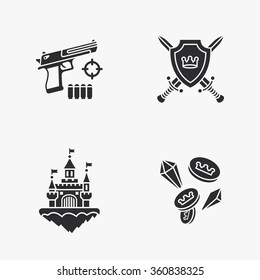four flat game icons