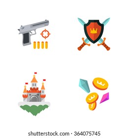 four flat game icons