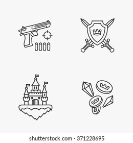four flat game icons