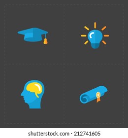 Four flat social icons set on Dark Background