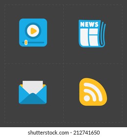 Four flat social icons set on Dark Background