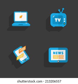 Four flat social icons set on Dark Background