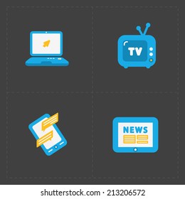Four flat social icons set on Dark Background