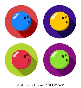 Four flat vector colorfull bowling balls on color backgrounds with shadows
