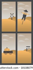 Four Flat Vector Farming Landscapes With Yellow Brown And Gray Colors (For IPhone Lock Screen/home Screen)