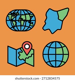 Cuatro iconos de globemap de Vector plano