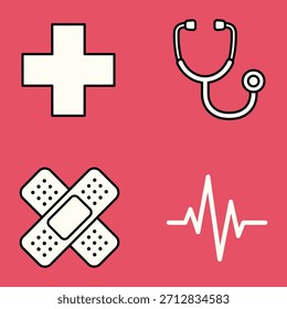 Cuatro iconos médicos de Vector plano