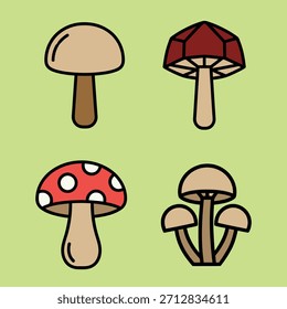 Four flat vector mushroom illustrations