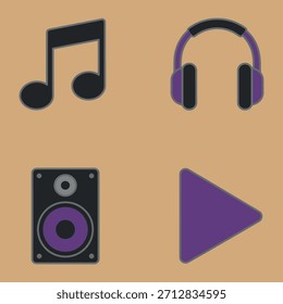 Four flat vector music icons