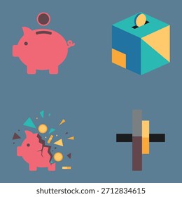 Cuatro diseños planos de hucha de Vector