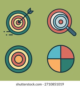 Four flat vector targetbullseye icons