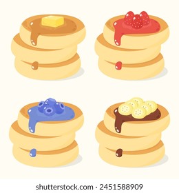 four flavors dessert pancake, vector illustration