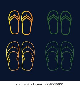 Four flip flops icons in orange and green. Summer beach footwear vector illustration set.
