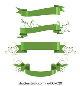 Four floral green banners