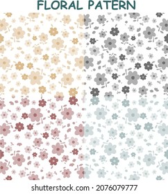 Four floral patterns with different color. Vector graphic for fabric design, web wallpaper, or background