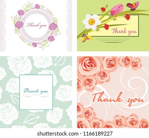 Four floral thank you cards. Vector