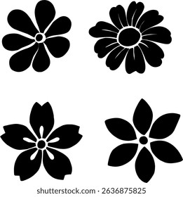 four flower black icon set with eps file