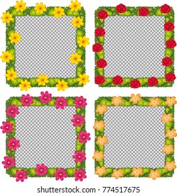 Four flower frames on white background illustration