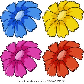 Four flowers in different colors illustration