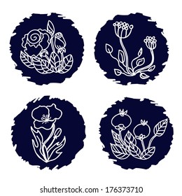 four flowers on a blue background 