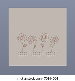 Four flowers painted with colored lines in the center of the square, vector illustration