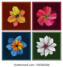 Four flowers set. Vector graphics.