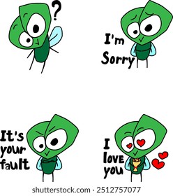 
four fly stickers, question, i love you, i'm sorry, it's your fault