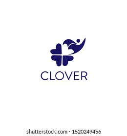 Four foil clover icon shape with a silhouette of an winner man. Smart negative space logo. Ideal for casino and gambling.