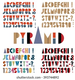 Four fonts, numbers and punctuation marks in retro style. Vector set