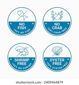 Four Food Allergen Labels about fish, crab, shrimp and oyster.