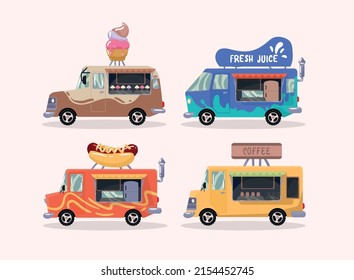 four food trucks set icons