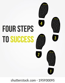 Four foot steps to success concept for layout, brochure,web design or presentation in vector.