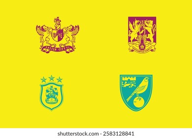 Four Football Club Logos on a Yellow Background.