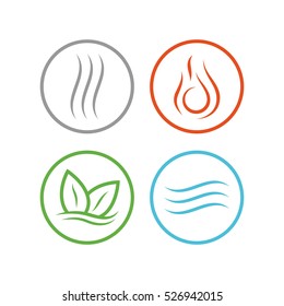 Four forces elements. Water, fire, earth, air. The symbols of magic and power. The layout for the logo.