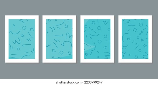 Four frame of line art wall set. Abstract minimalist wall decor with soft pastel wave colorful. Decoration postcard or brochure design. Social media stories and post creative vector set wallpaper