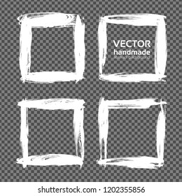 Four frame from white abstract long textured smears set isolated on imitation transparent background