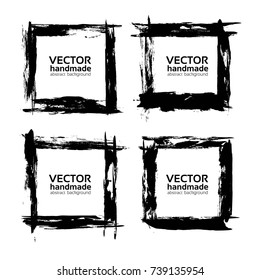 Four frames from brush strokes black paint isolated on a white background
