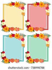 Cuatro cuadros con ilustraciones de flores de colores