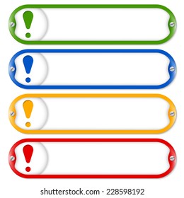 four frames for entering text with screws and exclamation mark