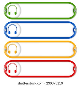 four frames for entering text with screws and headphones