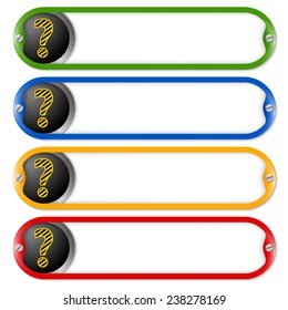 four frames for entering text with screws and question mark