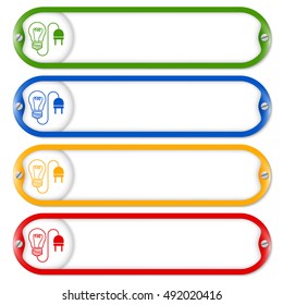 Four frames for entering text with screws and energy symbol