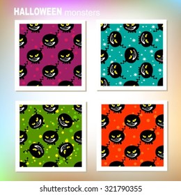 Four frames with Halloween monsters silhouette. Seamless pattern.