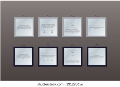 Four frames with space for your information. Vector - sizable, editable. Four choices, steps. Communication and marketing. Simple element for your website.