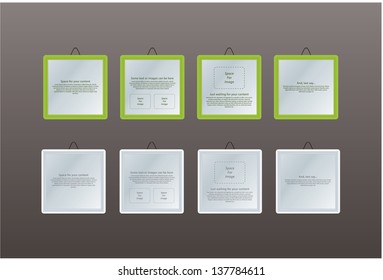Four frames with space for your information. Vector - sizeable, editable. Four choices, steps. Communication and marketing. Simple element for your website.
